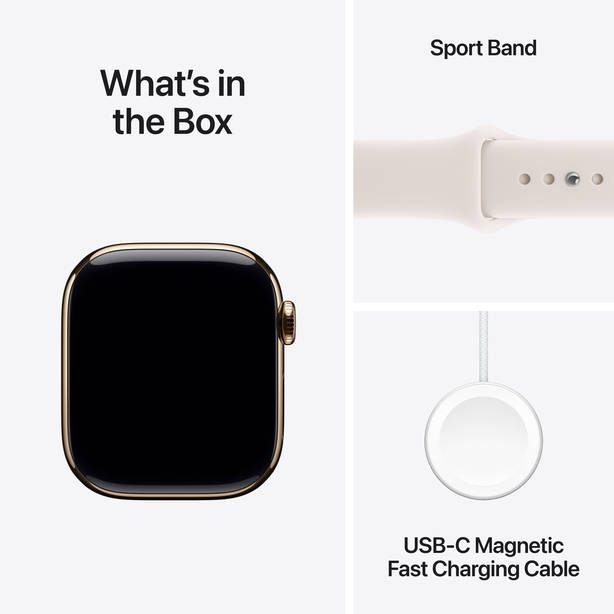 Apple Watch Series 11 GPS + Cellular 42mm Gold Titanium Case with Light Blush Sport Band - S/M image 7