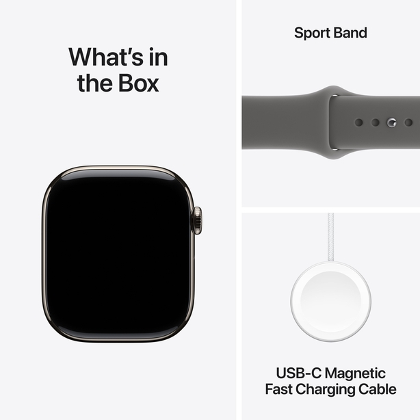 Apple Watch Series 11 GPS + Cellular 42mm Natural Titanium Case with Stone Grey Sport Band - S/M image 8