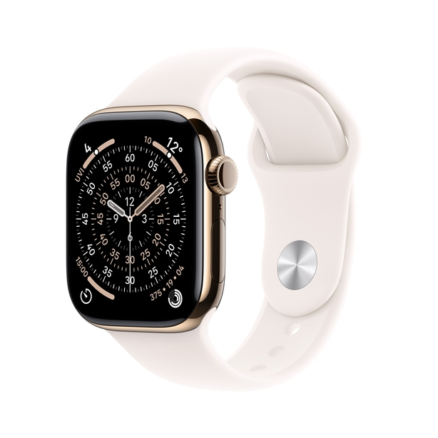 Apple Watch Series 11 GPS + Cellular 46mm Gold Titanium Case with Light Blush Sport Band - S/M image 1