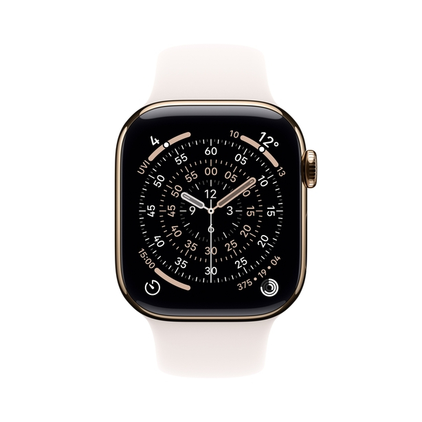 Apple Watch Series 11 GPS + Cellular 46mm Gold Titanium Case with Light Blush Sport Band - S/M image 2