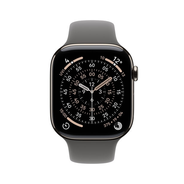 Apple Watch Series 11 GPS + Cellular 46mm Natural Titanium Case with Stone Grey Sport Band - S/M image 2