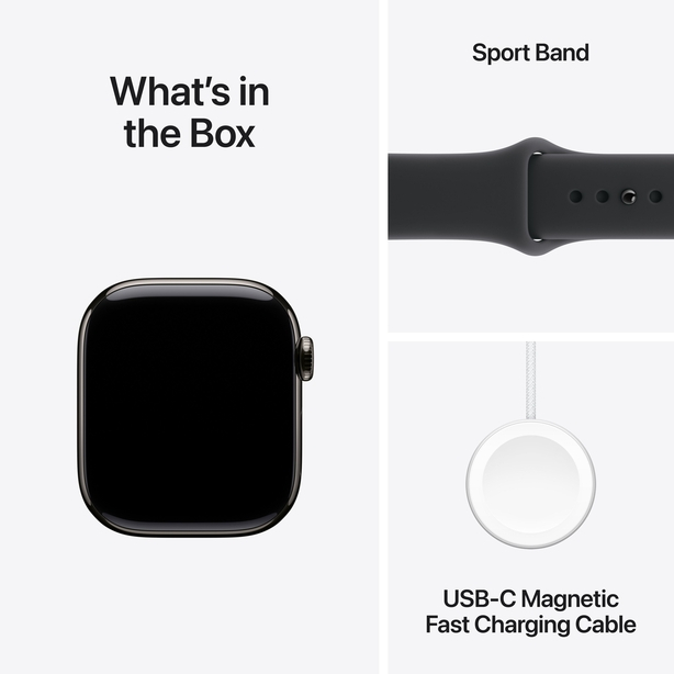 Apple Watch Series 11 GPS + Cellular 46mm Slate Titanium Case with Black Sport Band - M/L image 8