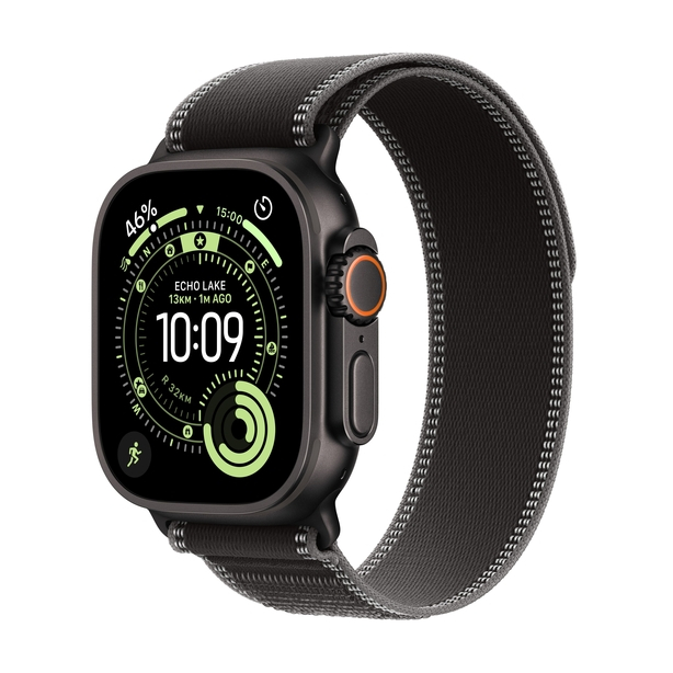 Apple Watch Ultra 3 GPS + Cellular 49mm Black Titanium Case with Black/Charcoal Trail Loop - S/M image 1